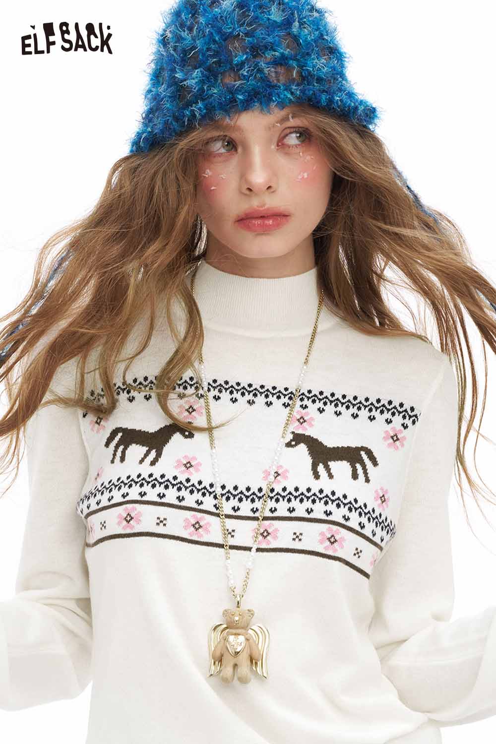 ELFSACK preppy animal graphic knitwear featuring a unique animal design and a stylish turtleneck