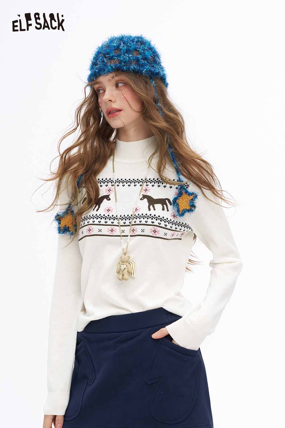 ELFSACK Preppy animal graphic knitwear featuring colorful designs and a cozy fit for a stylish look