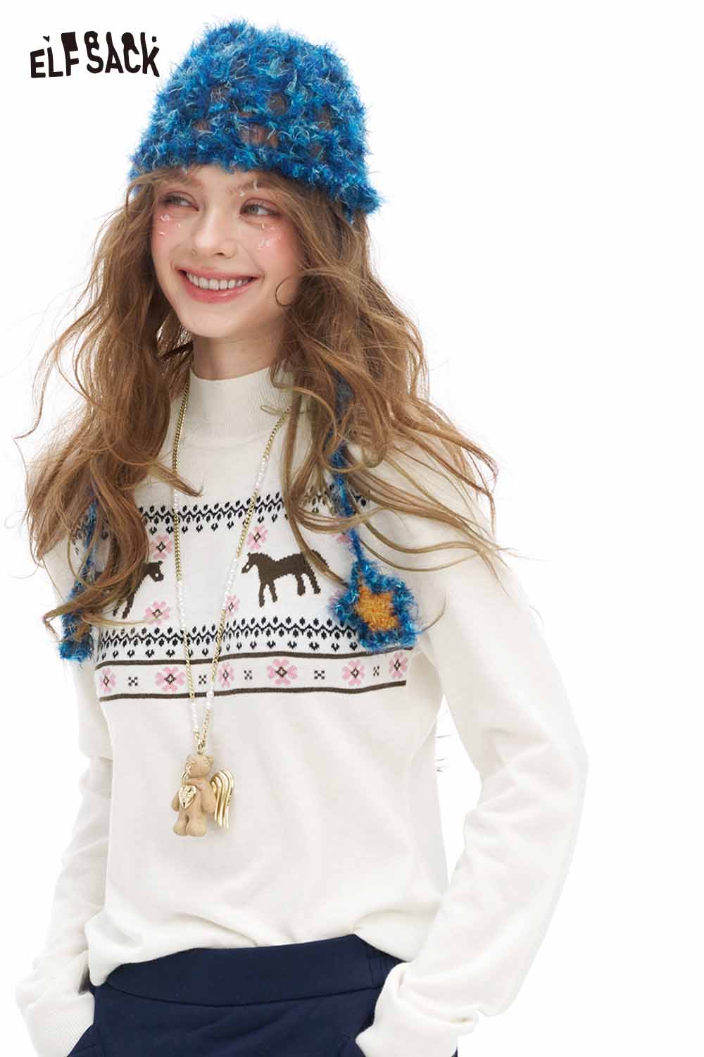 ELFSACK preppy animal graphic knitwear featuring playful designs and cozy styling for a trendy look