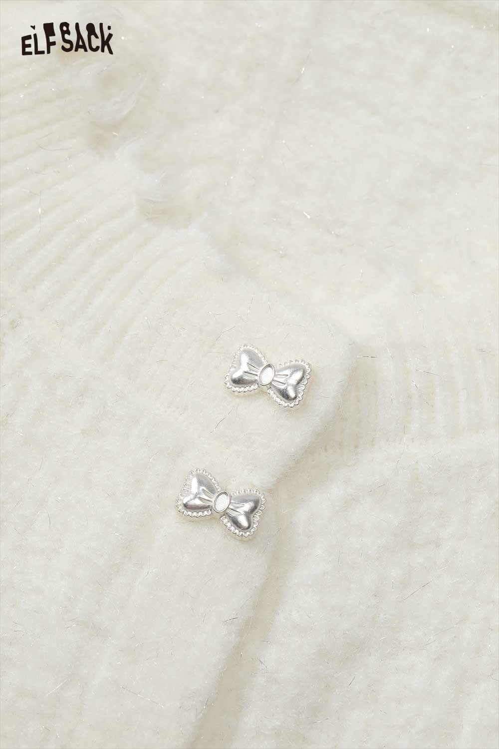 ELFSACK preppy fringe sweater for women featuring silver bow embellishments on a soft fabric