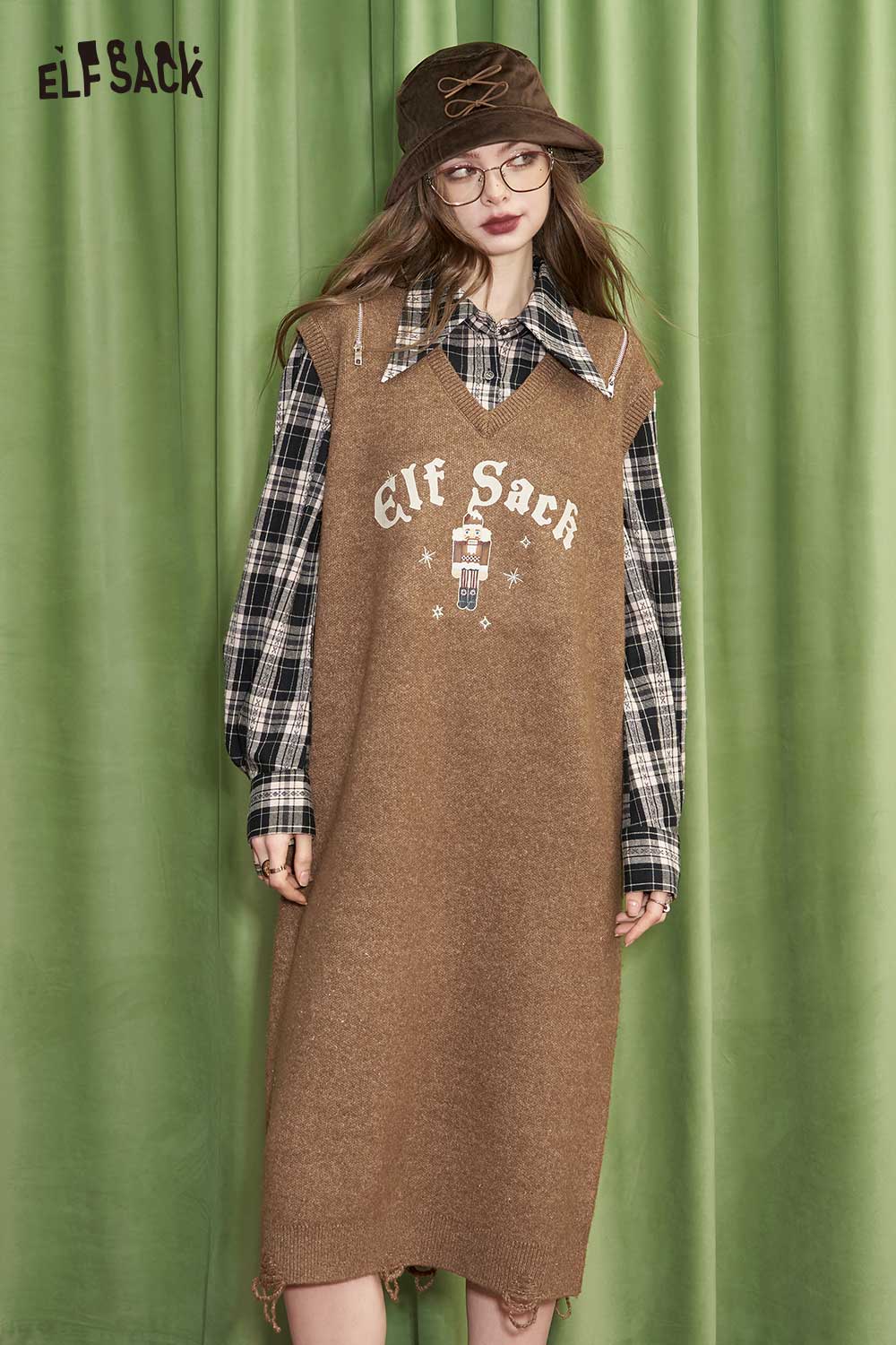 patchwork knit dress Preppy Plaid Cute Gift