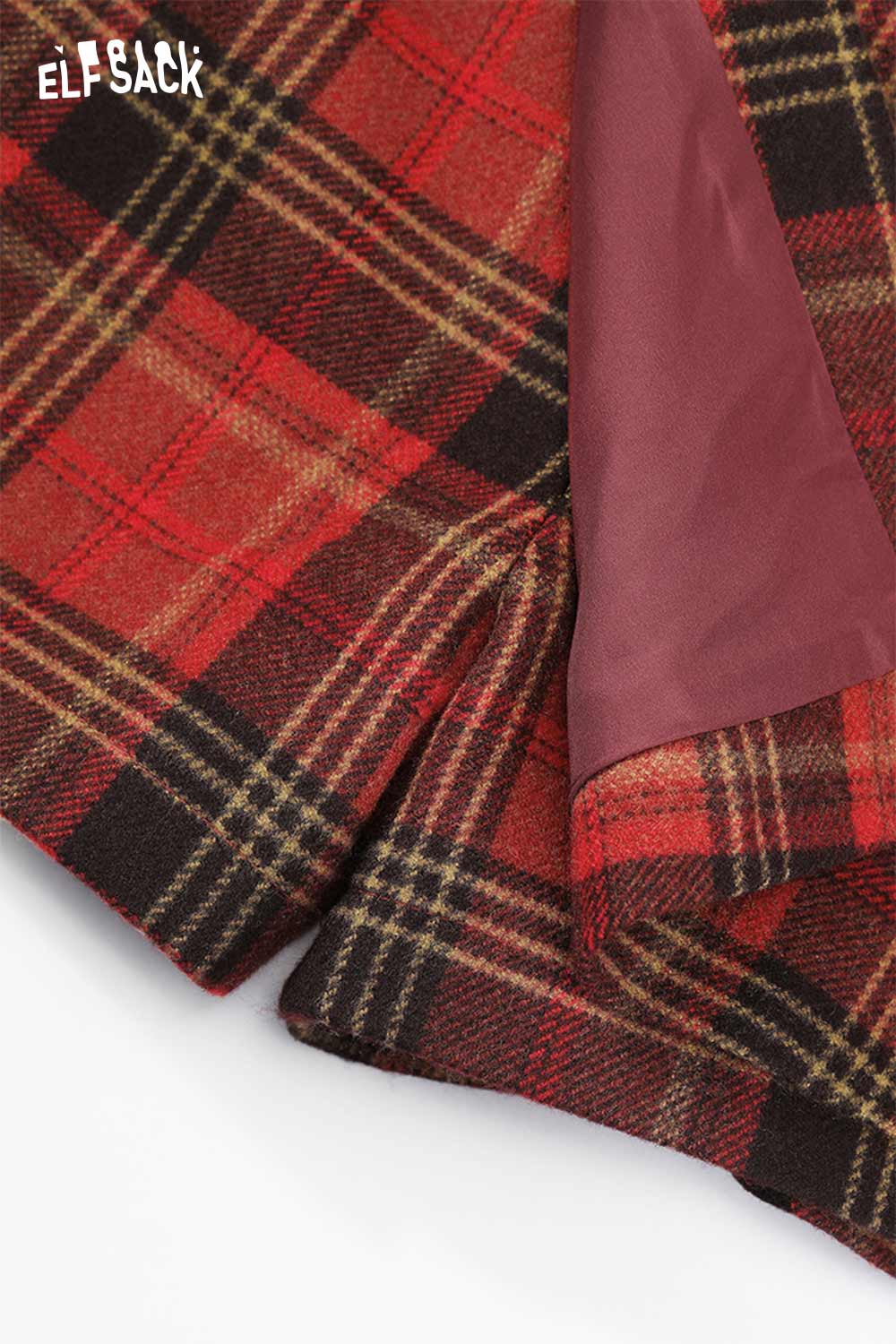 ELFSACK preppy red plaid culottes skirt featuring soft lining and stylish design