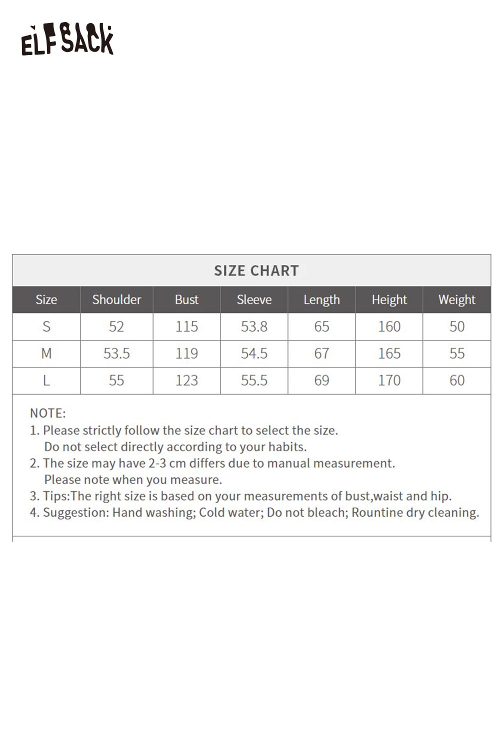 ELFSACK preppy striped graphic t-shirt for women with size chart information