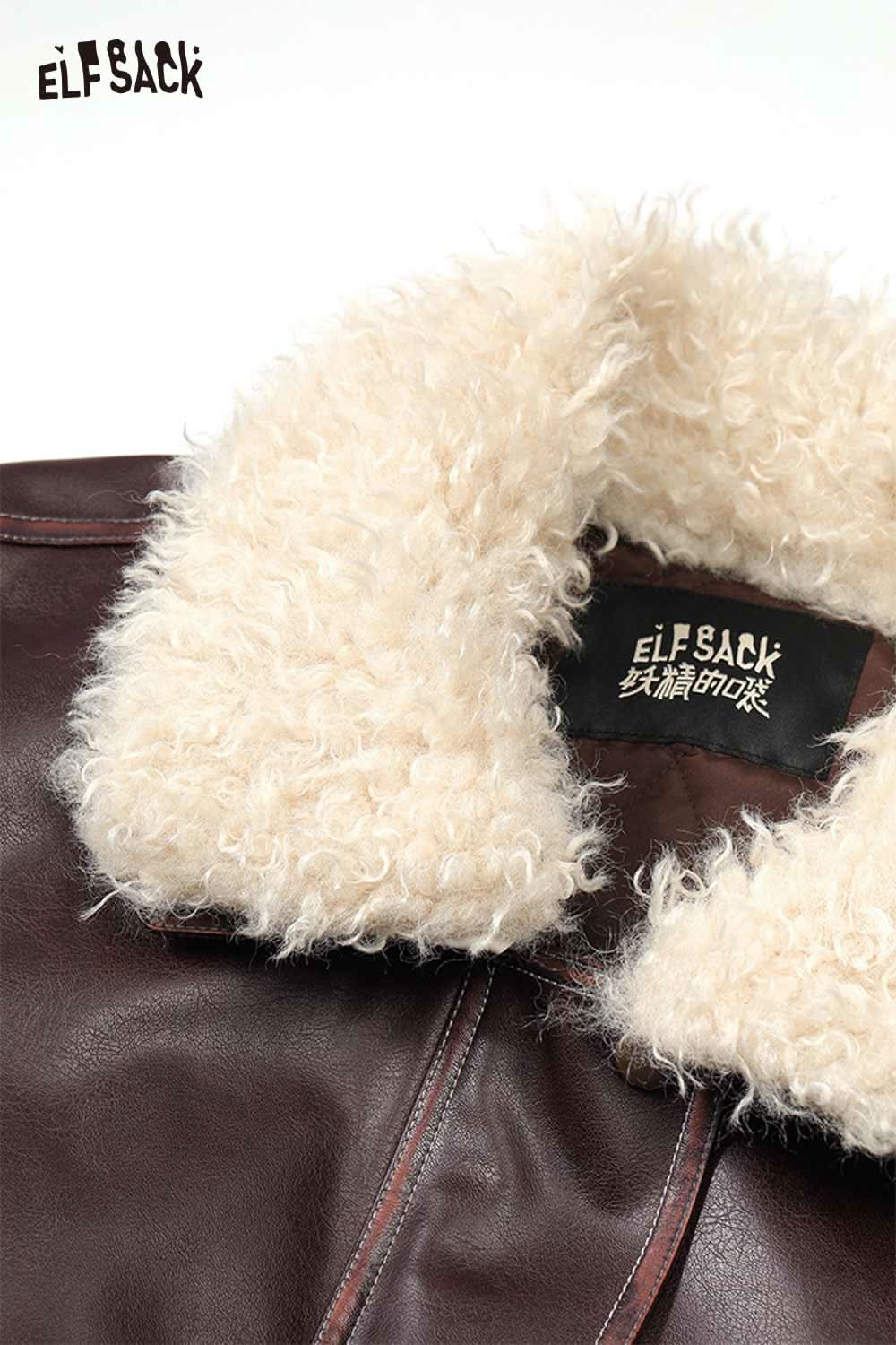 ELFSACK PU leather biker jacket for women with a cozy faux fur collar for stylish warmth