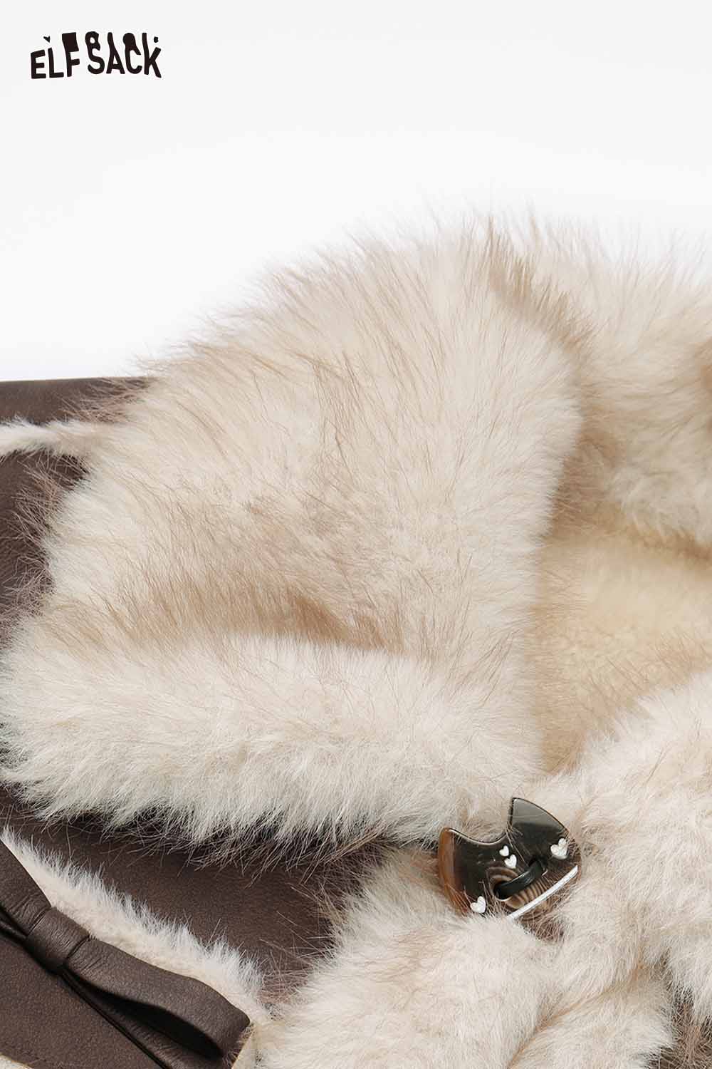 ELFSACK PU leather faux fur collar jacket with soft fur detail and stylish closure