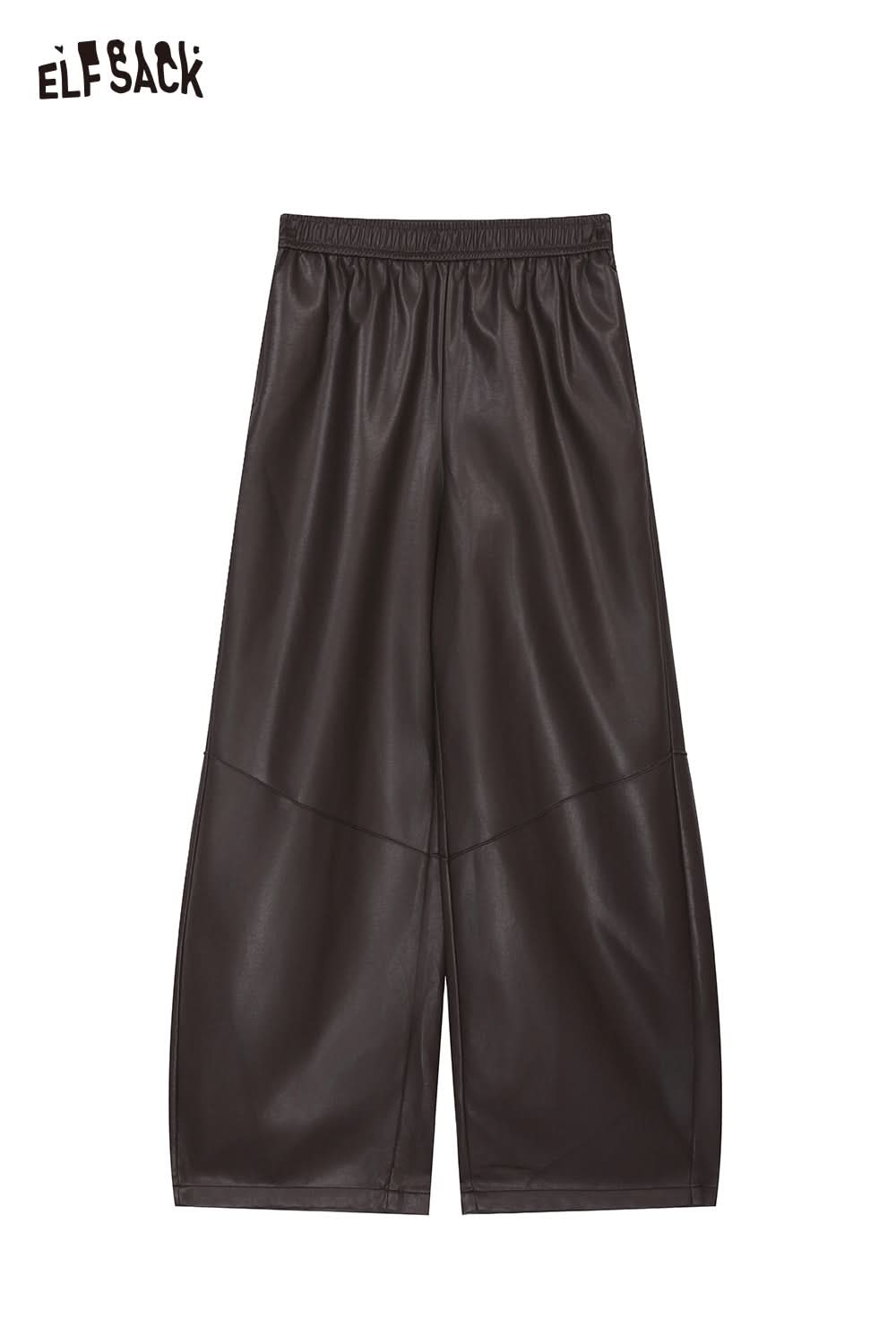 ELFSACK PU leather relaxed fit trousers with an elastic waistband for comfortable styling