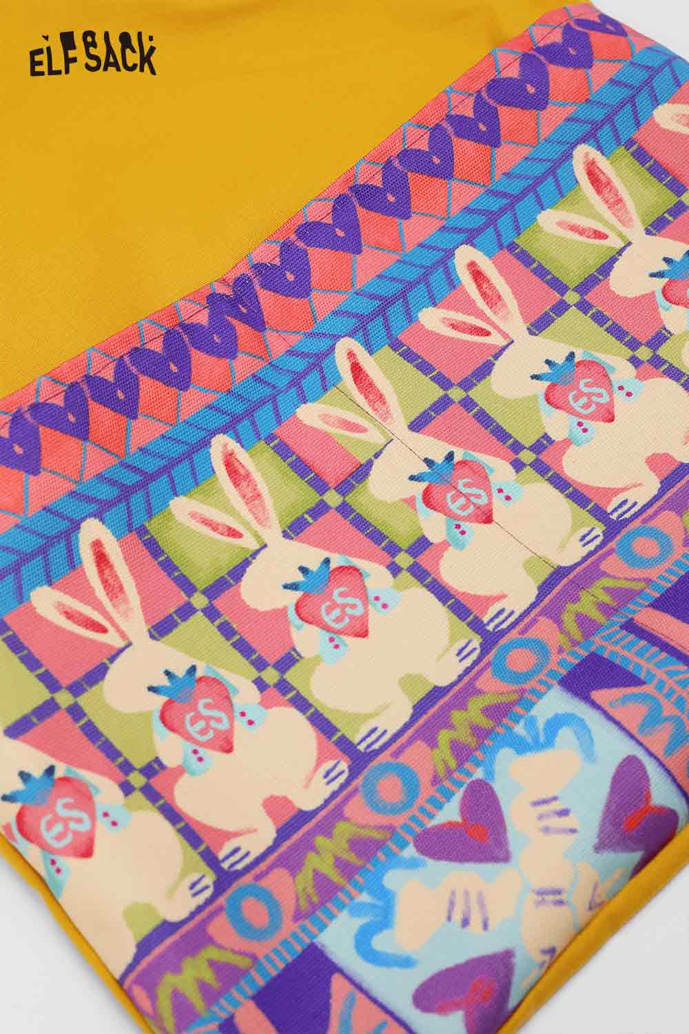 ELFSACK rabbit graphic tote bag in vibrant colors with playful bunny designs and patterns