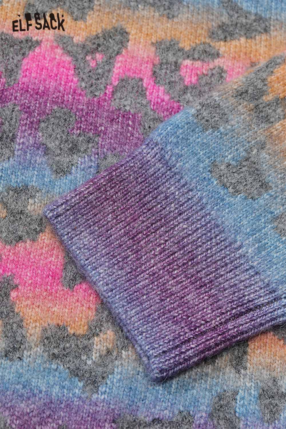 ELFSACK rainbow gradient sweater for women featuring a stylish design with colorful patterns