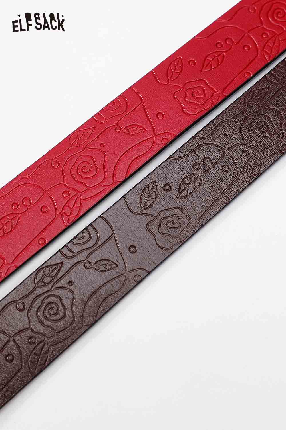 ELFSACK reversible rose pattern belt featuring a red and brown floral design for stylish accessories