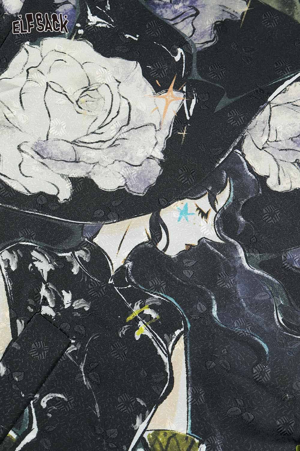 ELFSACK retro floral graphic coat featuring a unique design with floral patterns and artistic details