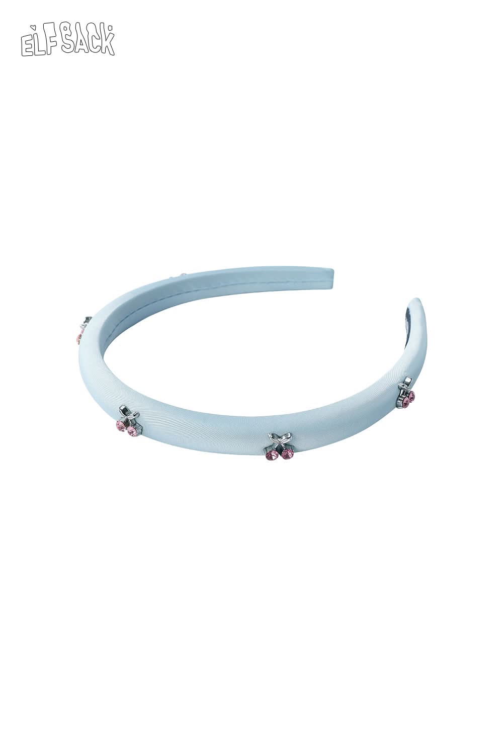 ELFSACK pale blue headband with pink crystal cherry accents crystal embellished cherry hair band