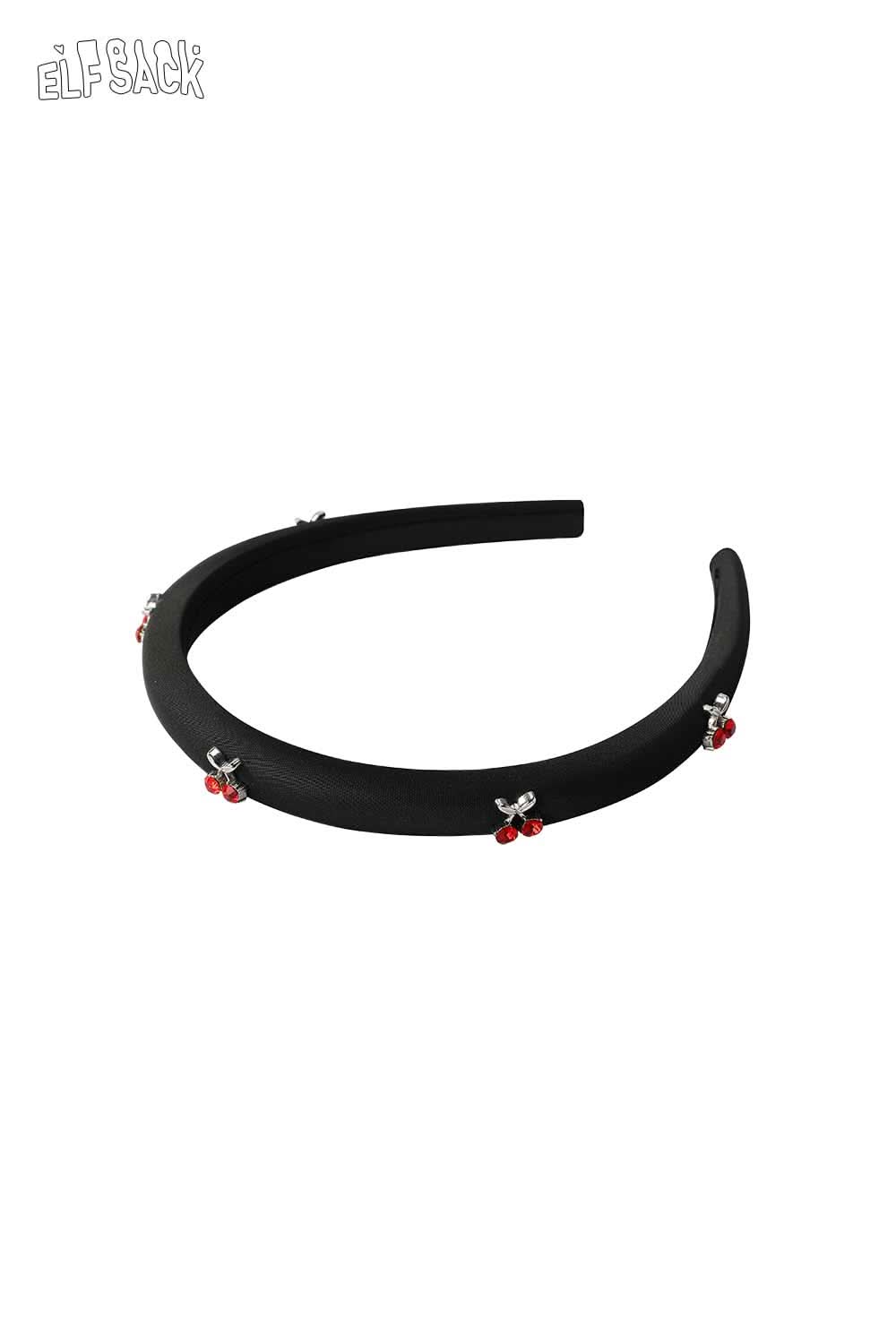 ELFSACK black padded crystal embellished cherry hair band with red crystal cherry charms for retro cute look