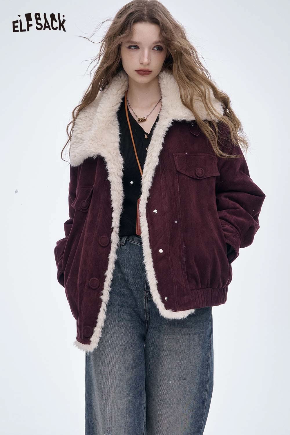 ELFSACK stylish knitwear featuring a slim fit V neck knit sweater layered with a cozy jacket