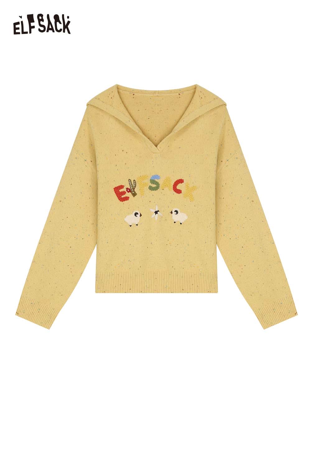Cute cartoon sheep sweater for women by ELFSACK in yellow with a playful design