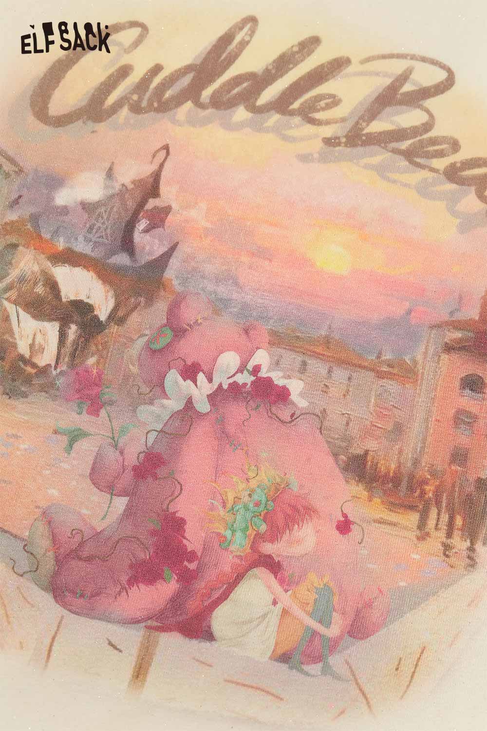 ELFSACK floral print high-neck top for women featuring soft pastel artwork and cozy design