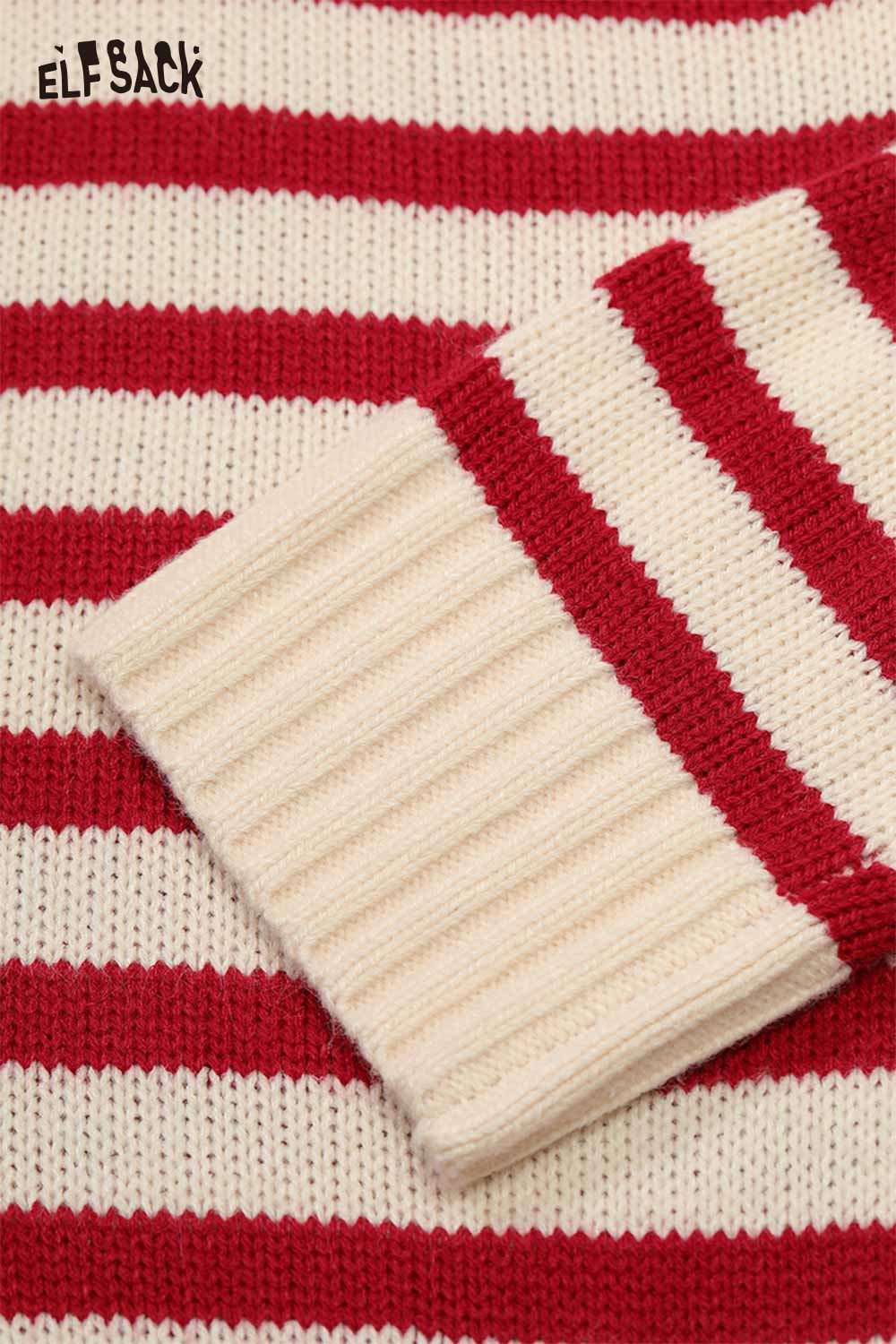 Striped panda graphic sweater women by ELFSACK with red and white stripes and ribbed cuffs