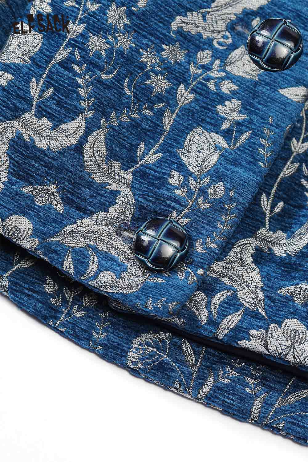 ELFSACK retro graphic short coat for women with floral design and button details