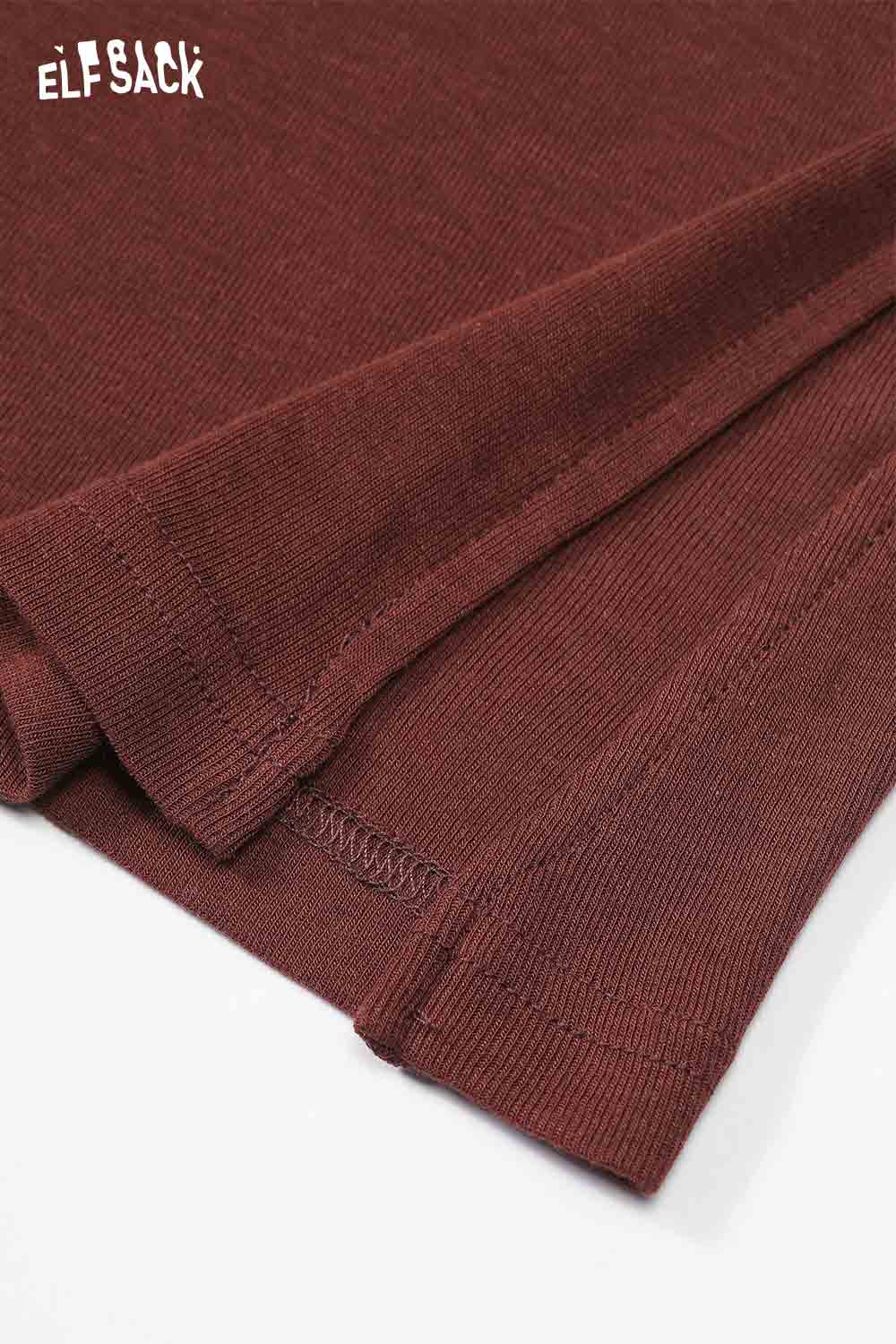 ELFSACK soft slimming high neck tshirt in rich maroon color with fine ribbed texture