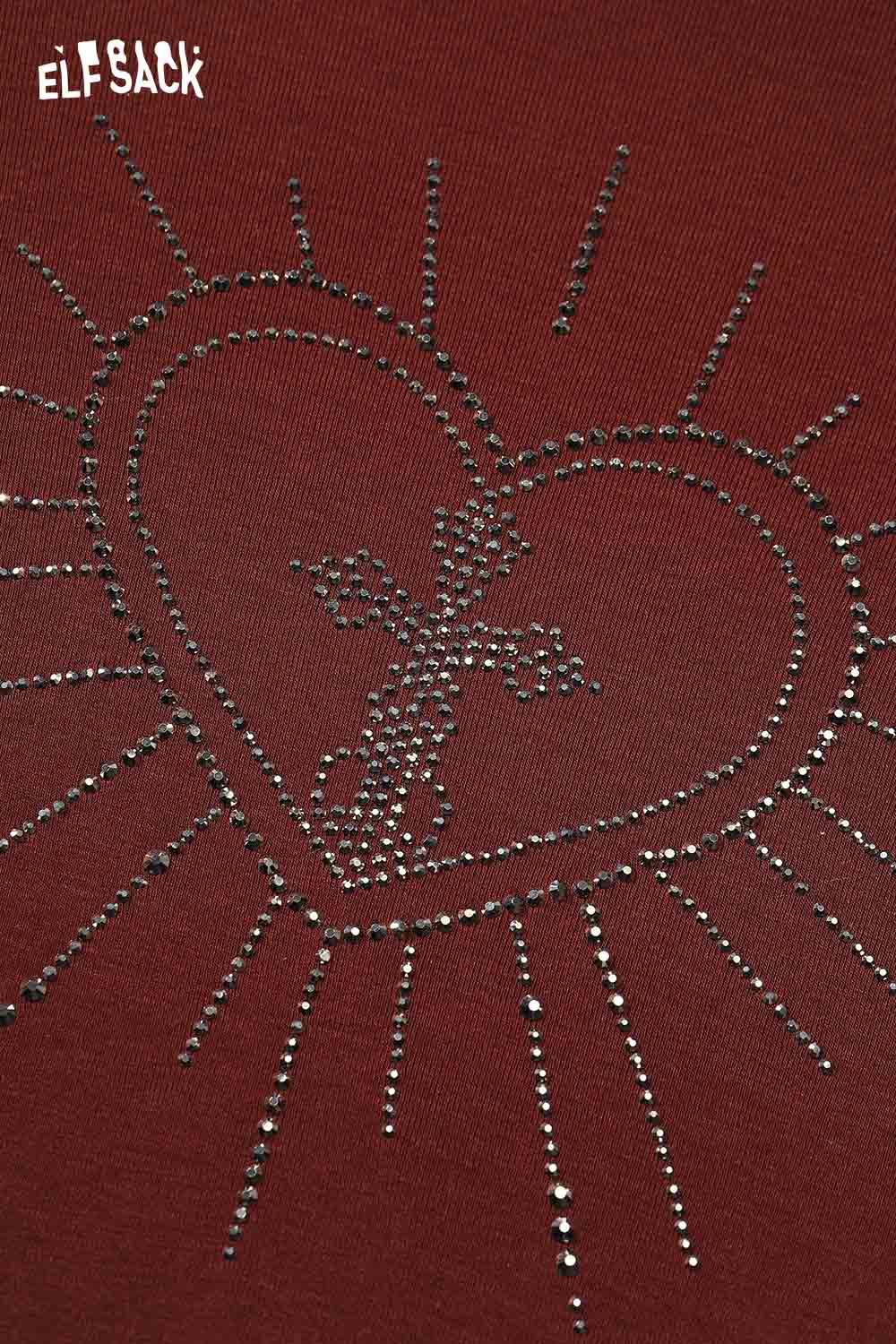 ELFSACK Soft Slimming High Neck T-Shirt with Heart Design and Rhinestone Accents