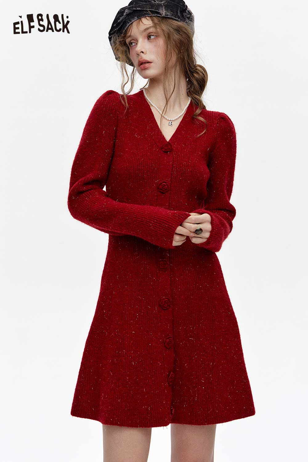 elf sparkle and the special red dress V Neck Bodycon – ELFSACK mahjong summer collection covered red and an Free People floral bloom Color:R39 Mauve