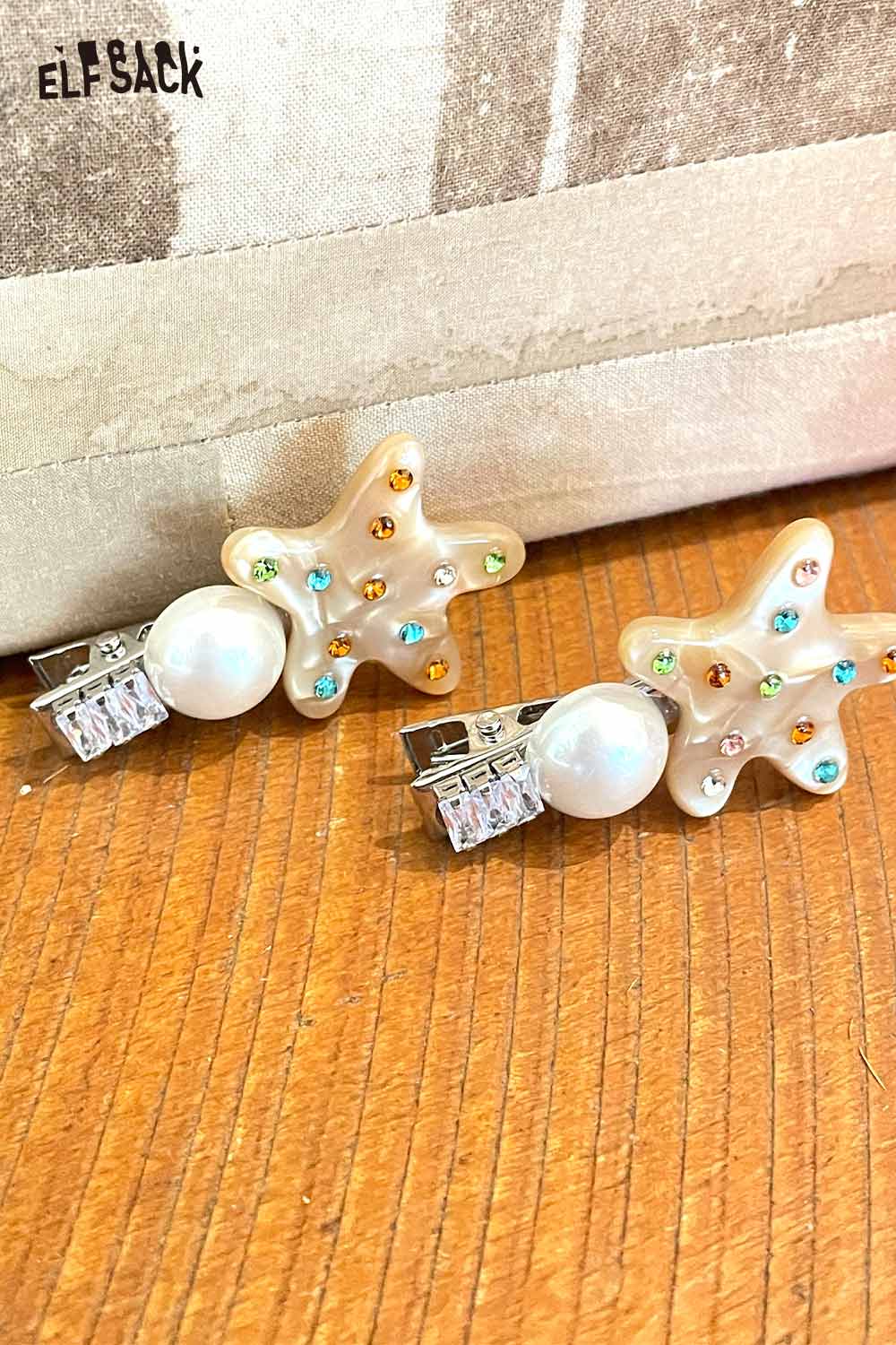 ELFSACK starfish pearl hairpin with colorful rhinestones and elegant pearl detail for stylish hair accessories