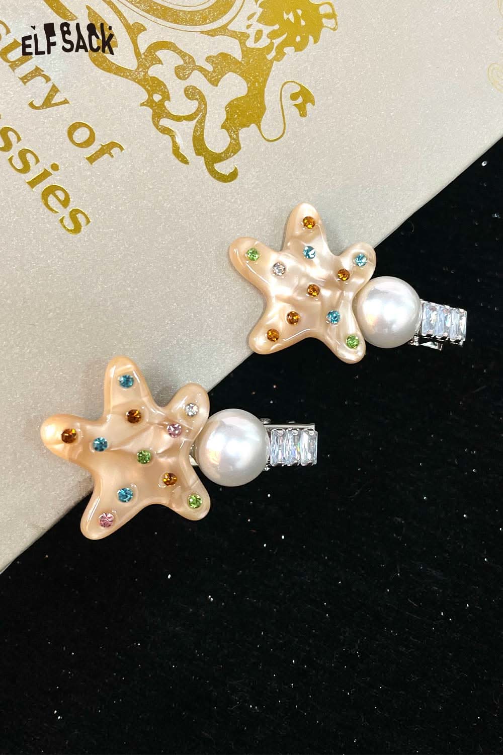 ELFSACK starfish pearl hairpin featuring colorful rhinestones and a pearl accent for stylish hair accessories
