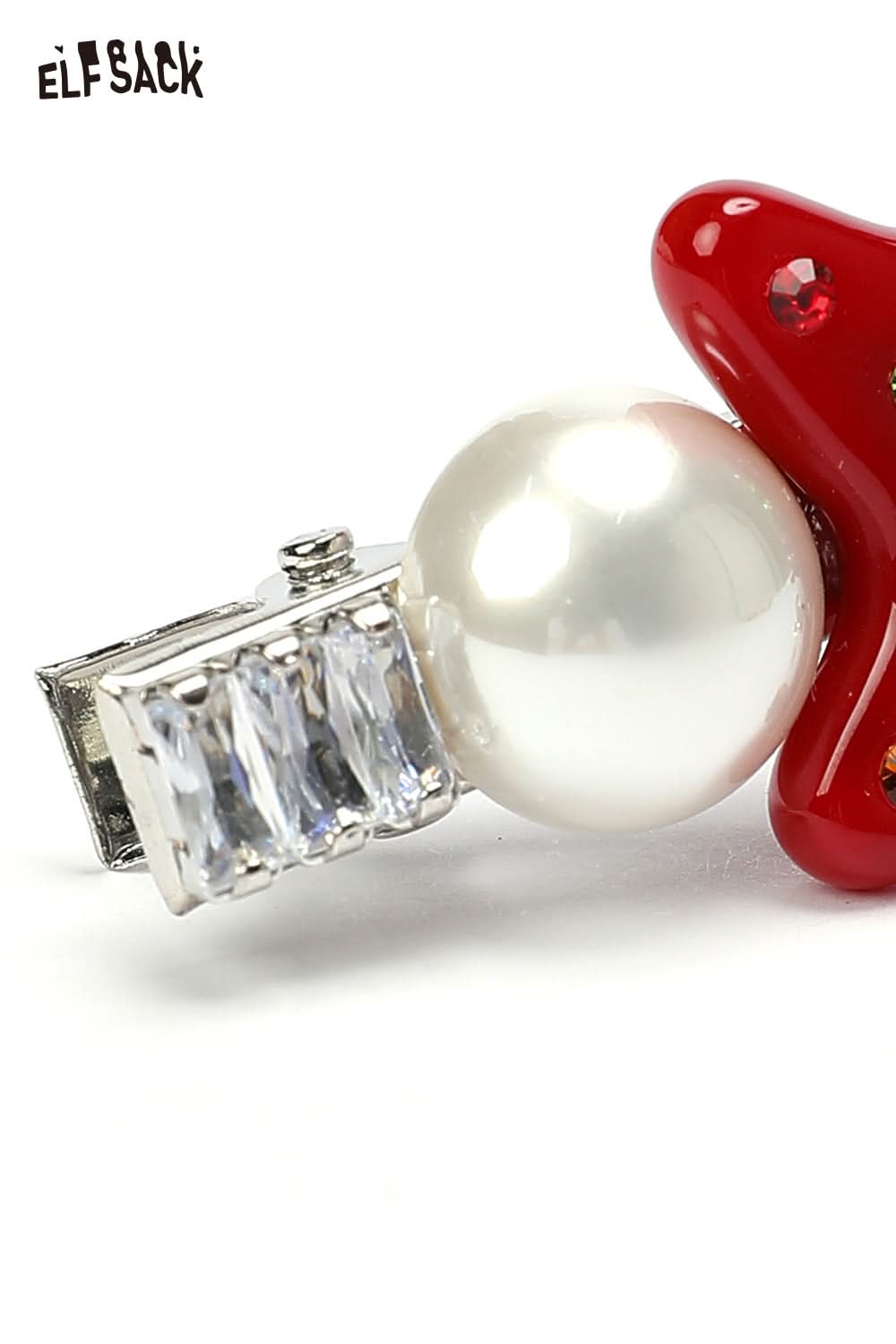 ELFSACK starfish pearl hairpin featuring a red starfish design and a sparkling pearl accent