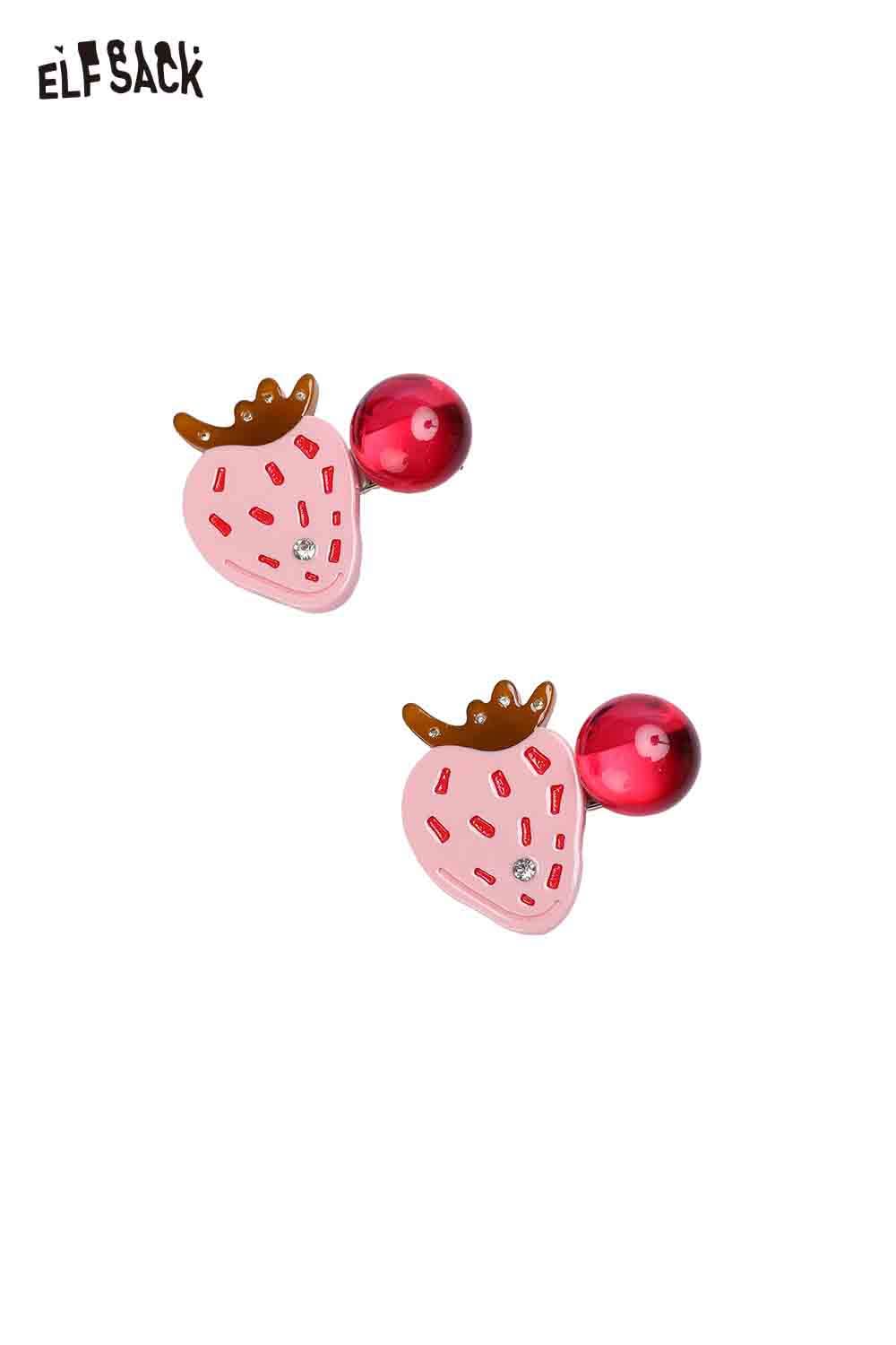 ELFSACK Strawberry Cherry Hairpin Set with Charming Pink Strawberry Design and Red Accents
