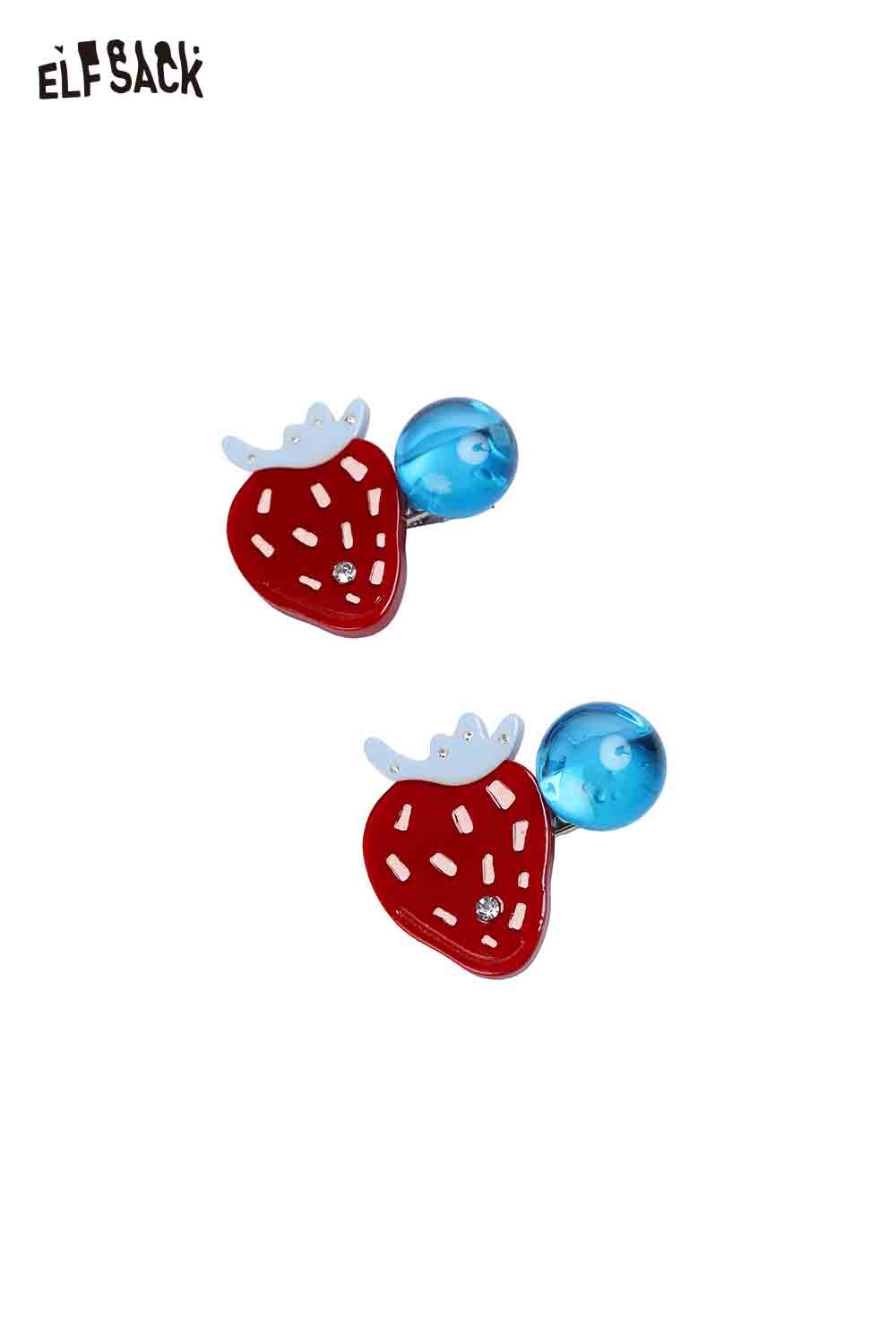 ELFSACK strawberry cherry hairpin set featuring red strawberry and blue cherry designs