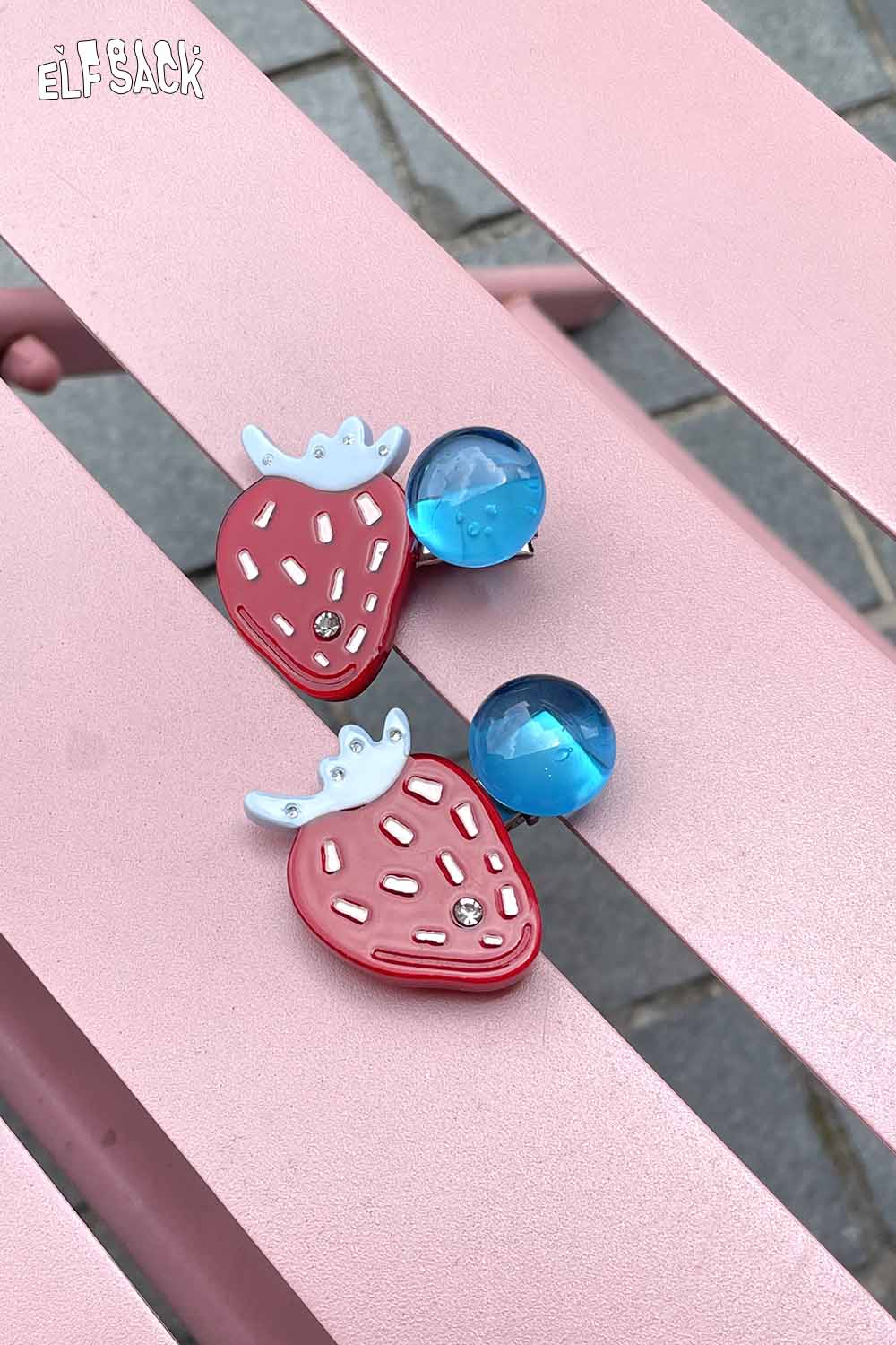 ELFSACK strawberry cherry hairpin set featuring cute strawberry designs and blue accents