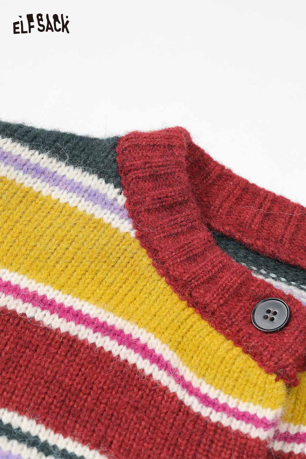 ELFSACK stripe embroidery button sweater featuring colorful stripes and a stylish buttoned neckline