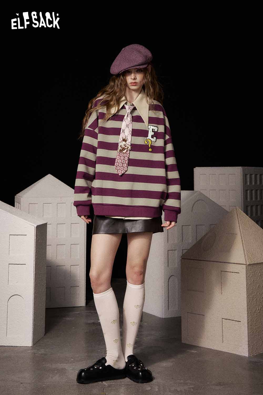 ELFSACK striped embroidered sweatshirt women featuring bold stripes and a playful design for a trendy look