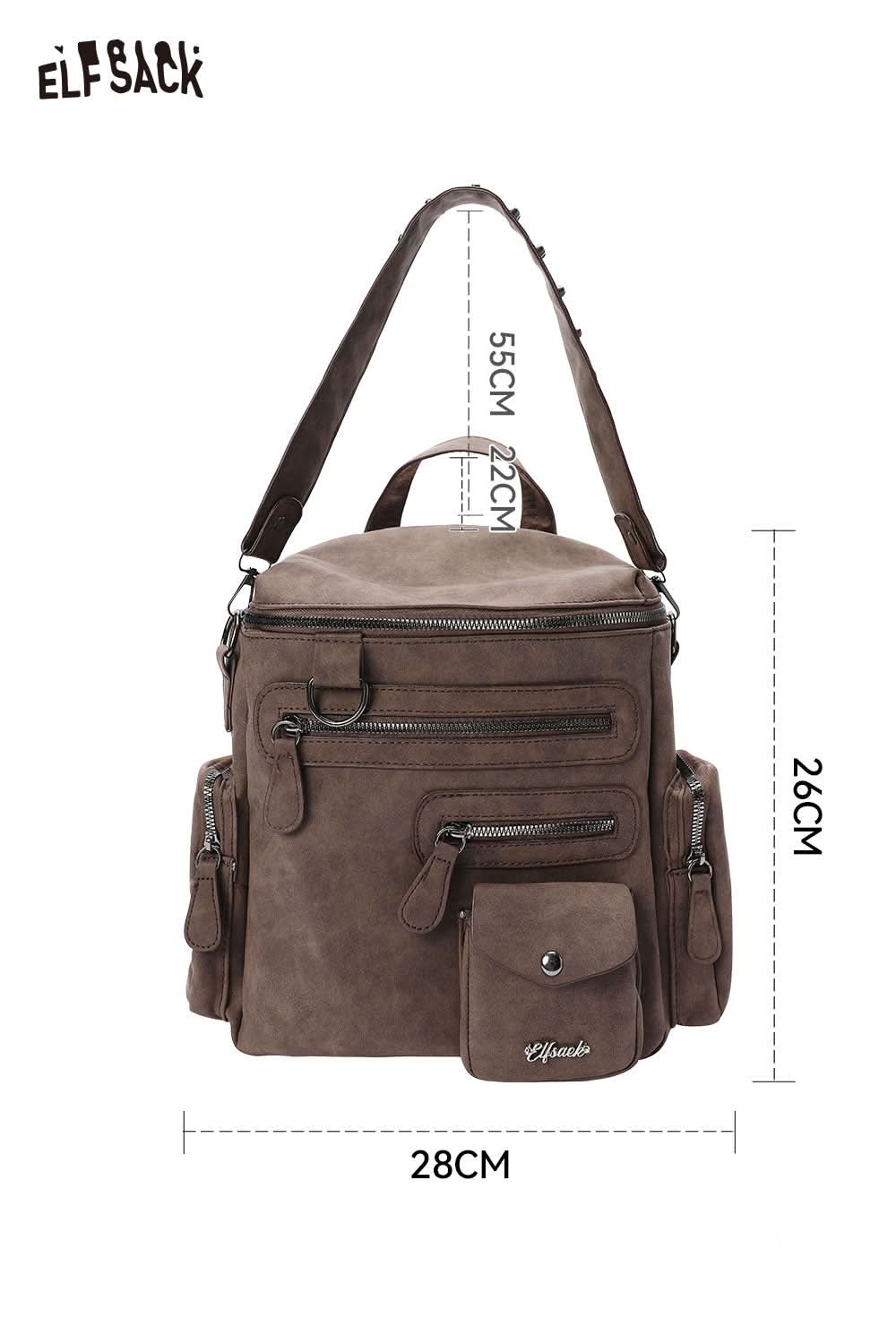 ELFSACK suede multi-compartment rucksack with multiple pockets and a stylish design