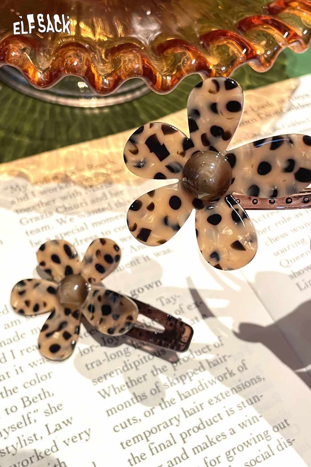 ELFSACK tortoise shell floral hairpin set with unique flower designs for stylish hair accessories