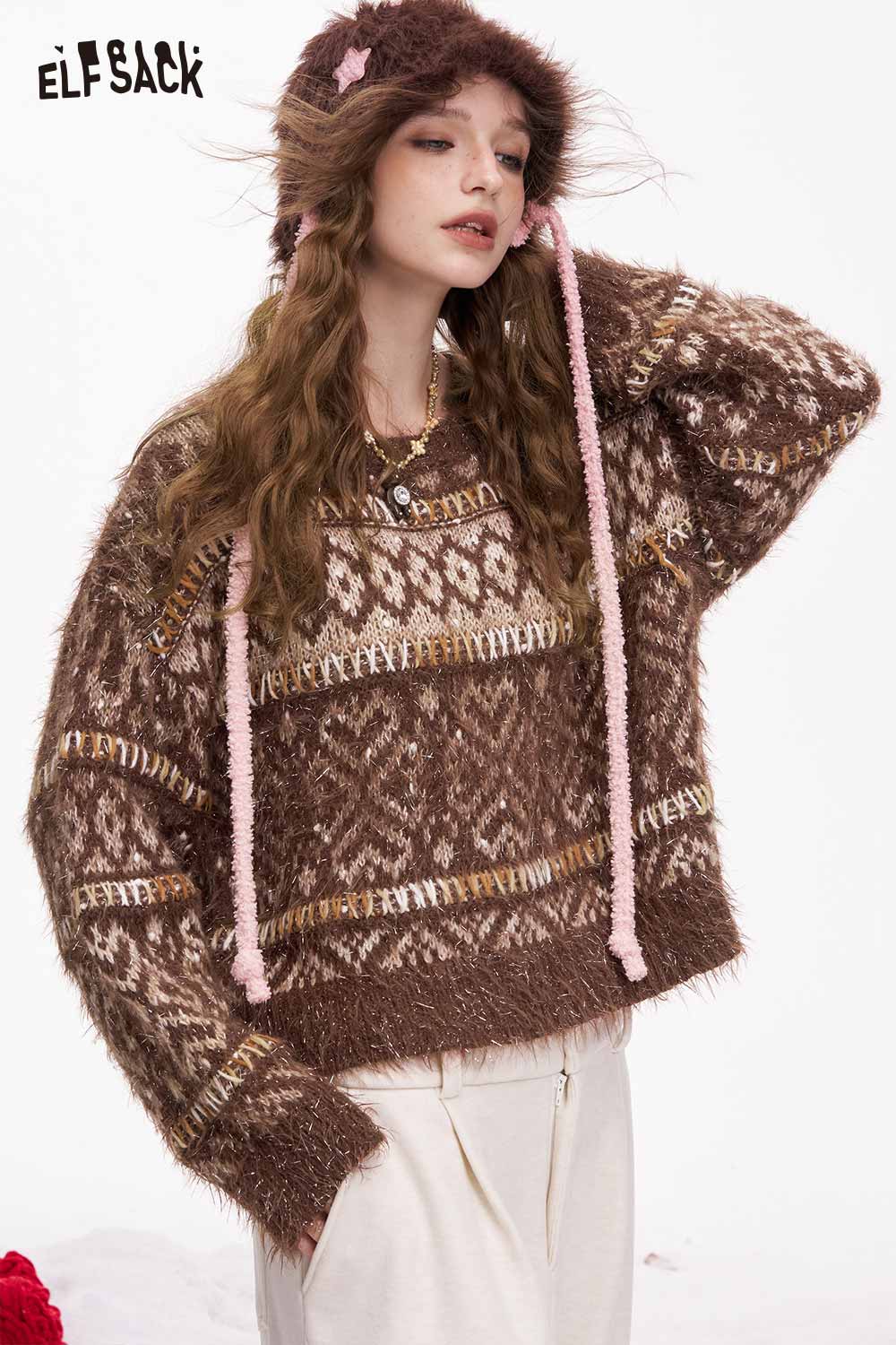 ELFSACK trendy cropped glitter sweater with a cozy design and unique patterns for stylish outfits