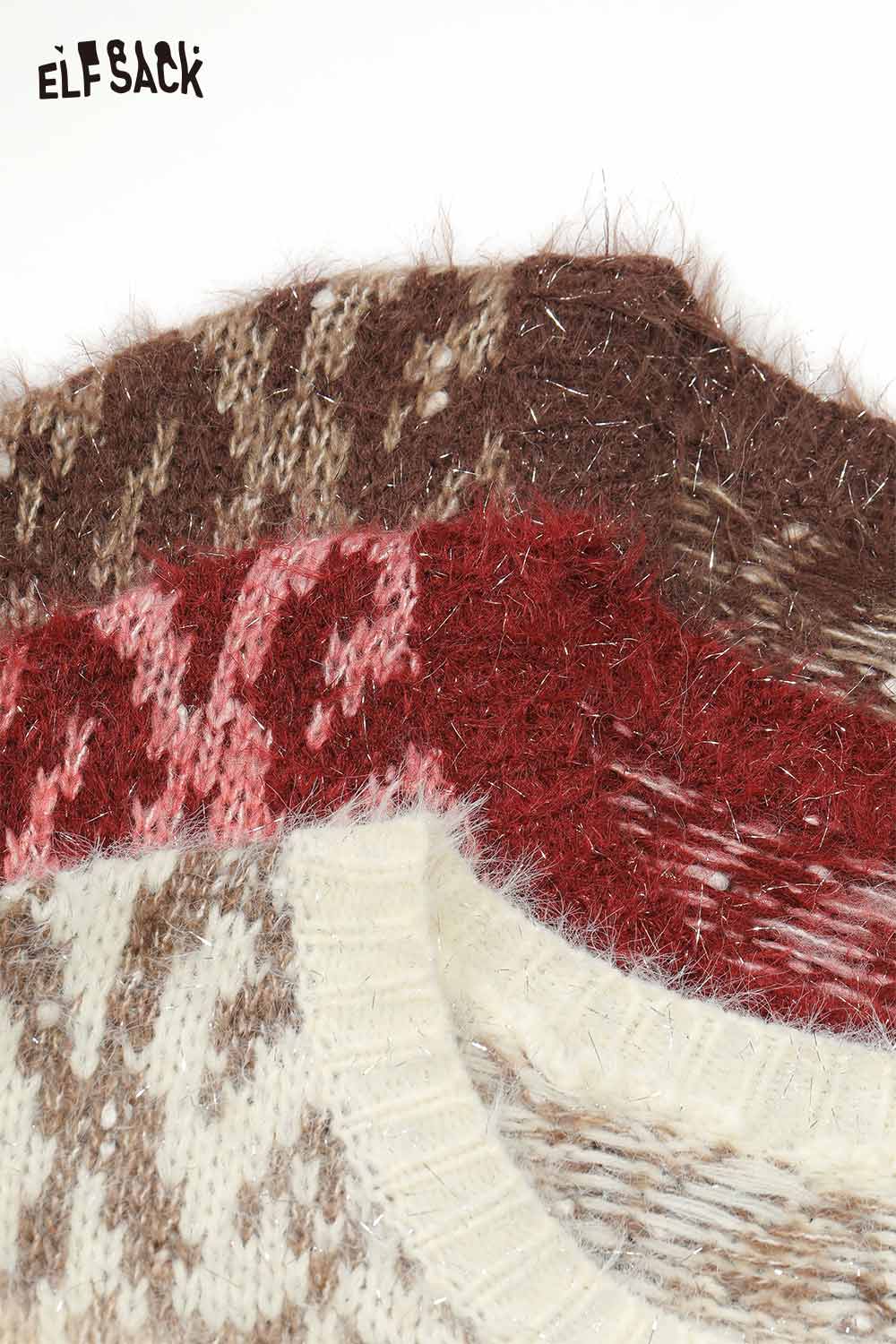 ELFSACK trendy cropped glitter sweater in soft textures and warm colors for stylish layering