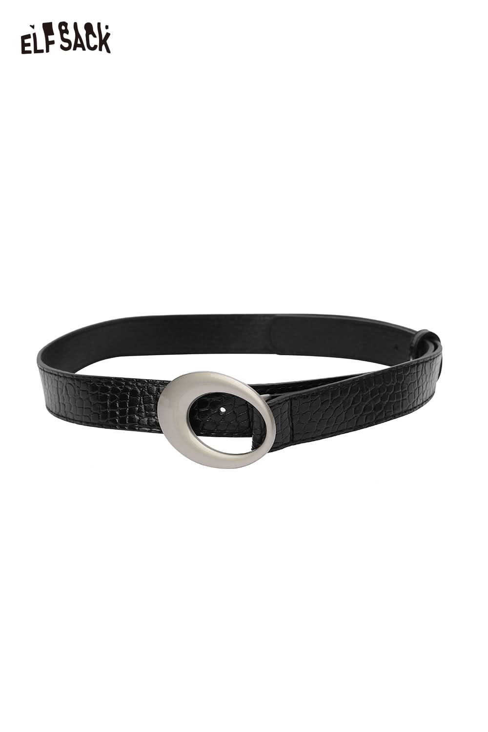 ELFSACK vegan leather croc-embossed belt with a stylish metallic buckle for a chic look