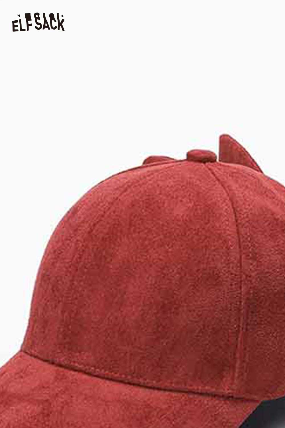 ELFSACK velour bow baseball cap in red with a stylish design for casual outfits