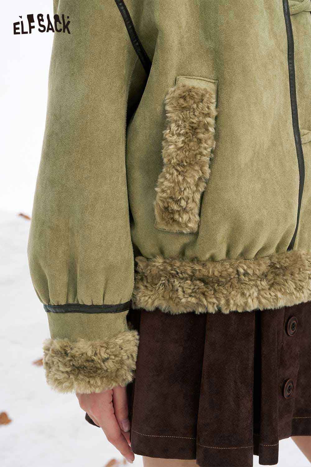 ELFSACK women's plush wool blend coat featuring soft texture and stylish design for winter wear