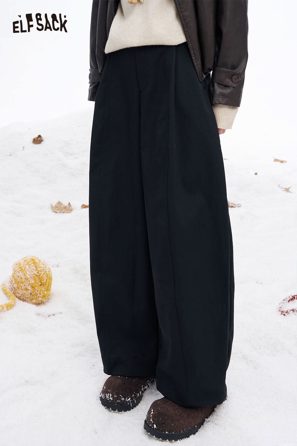 ELFSACK women's wide leg floor length pants in black for a stylish and comfortable look