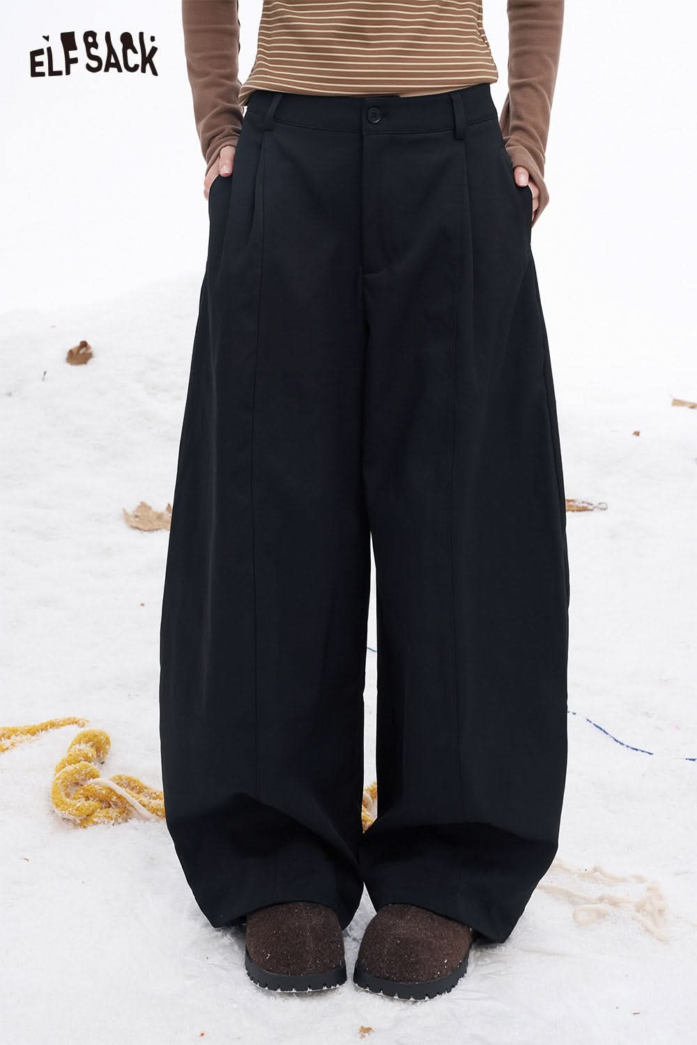 ELFSACK women's wide leg floor length pants in black for a stylish and comfortable fit