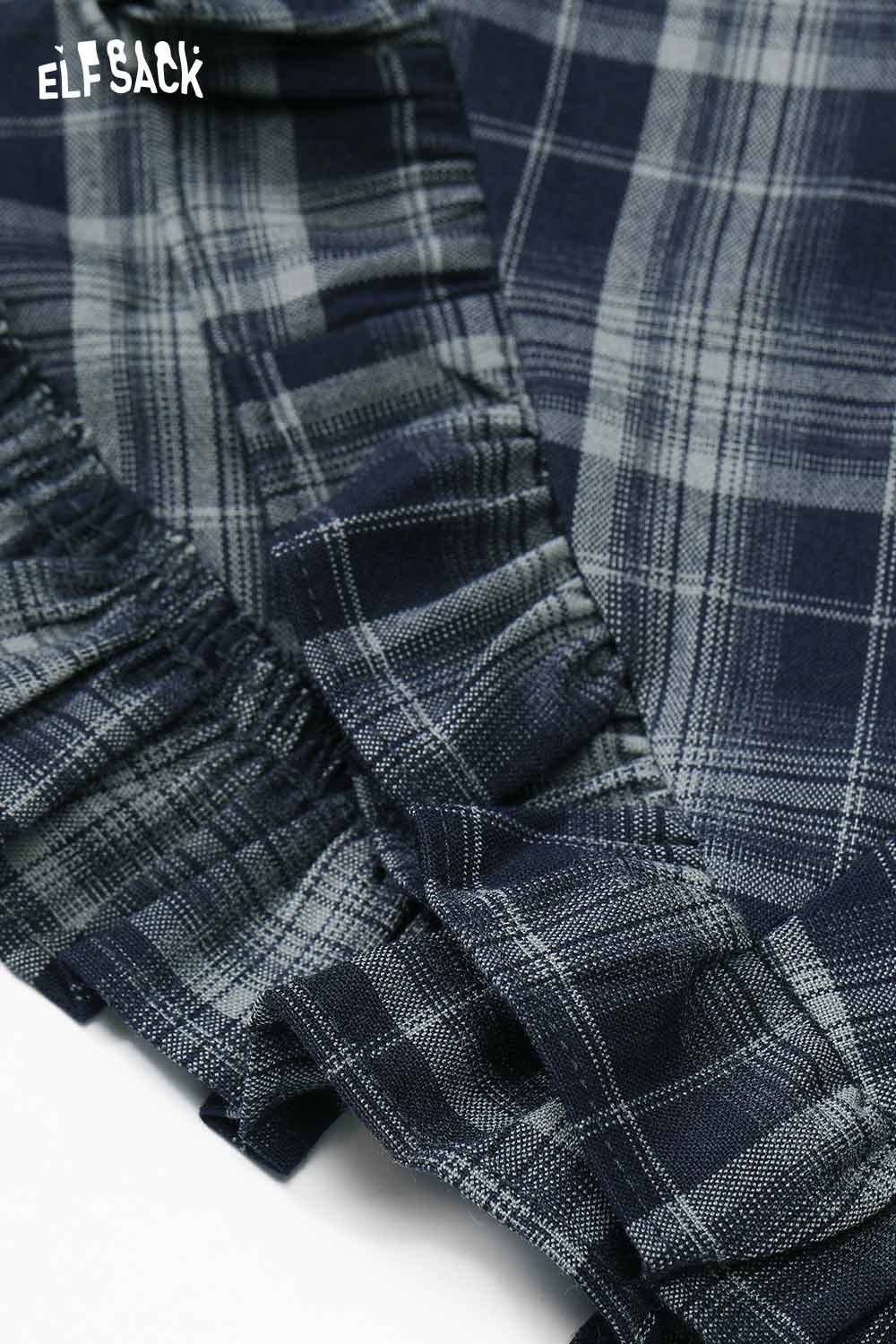 ELFSACK wool blend checkered skirt with ruffled edges for a stylish and trendy look