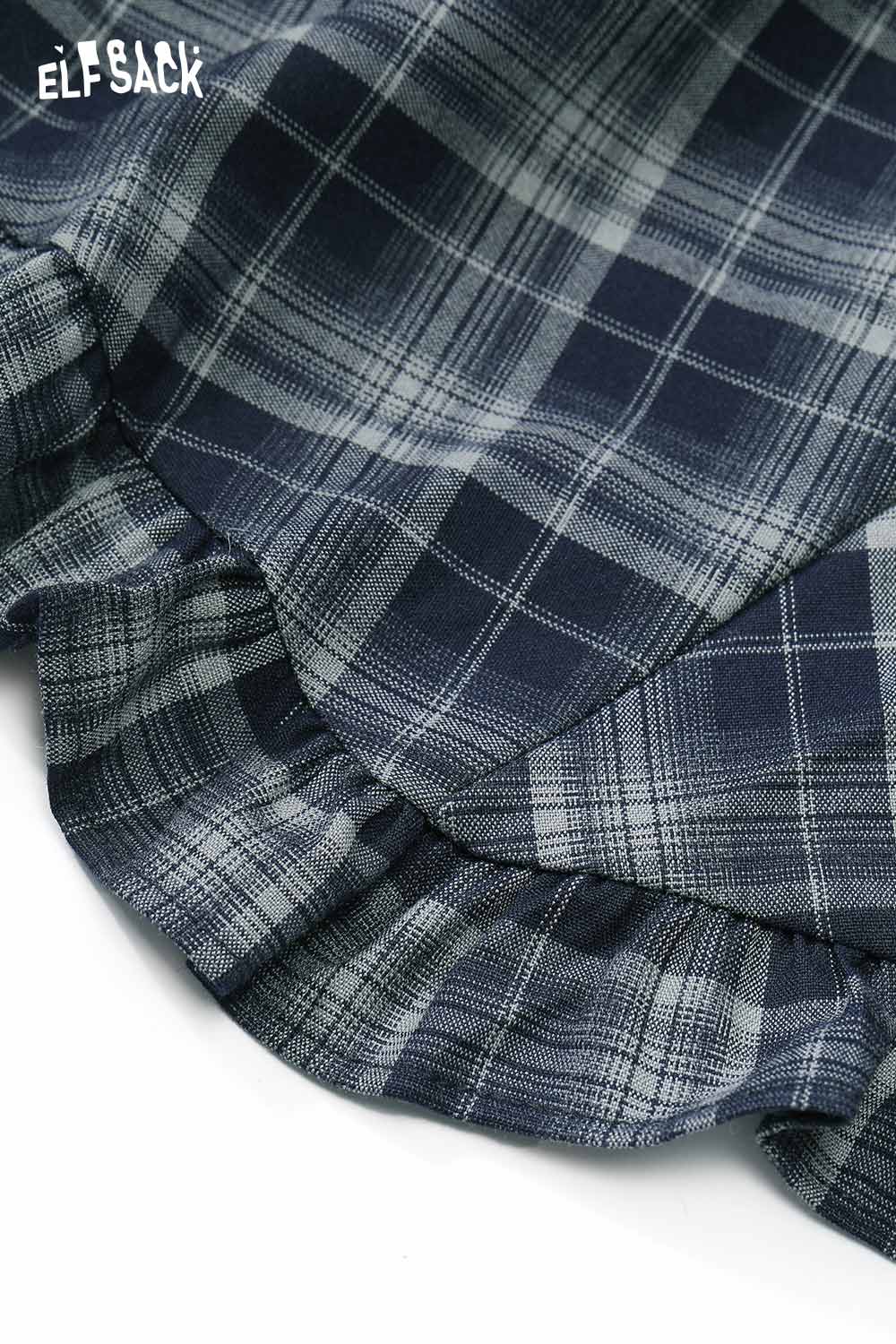 ELFSACK wool blend checkered skirt featuring a stylish ruffle detail and classic plaid pattern