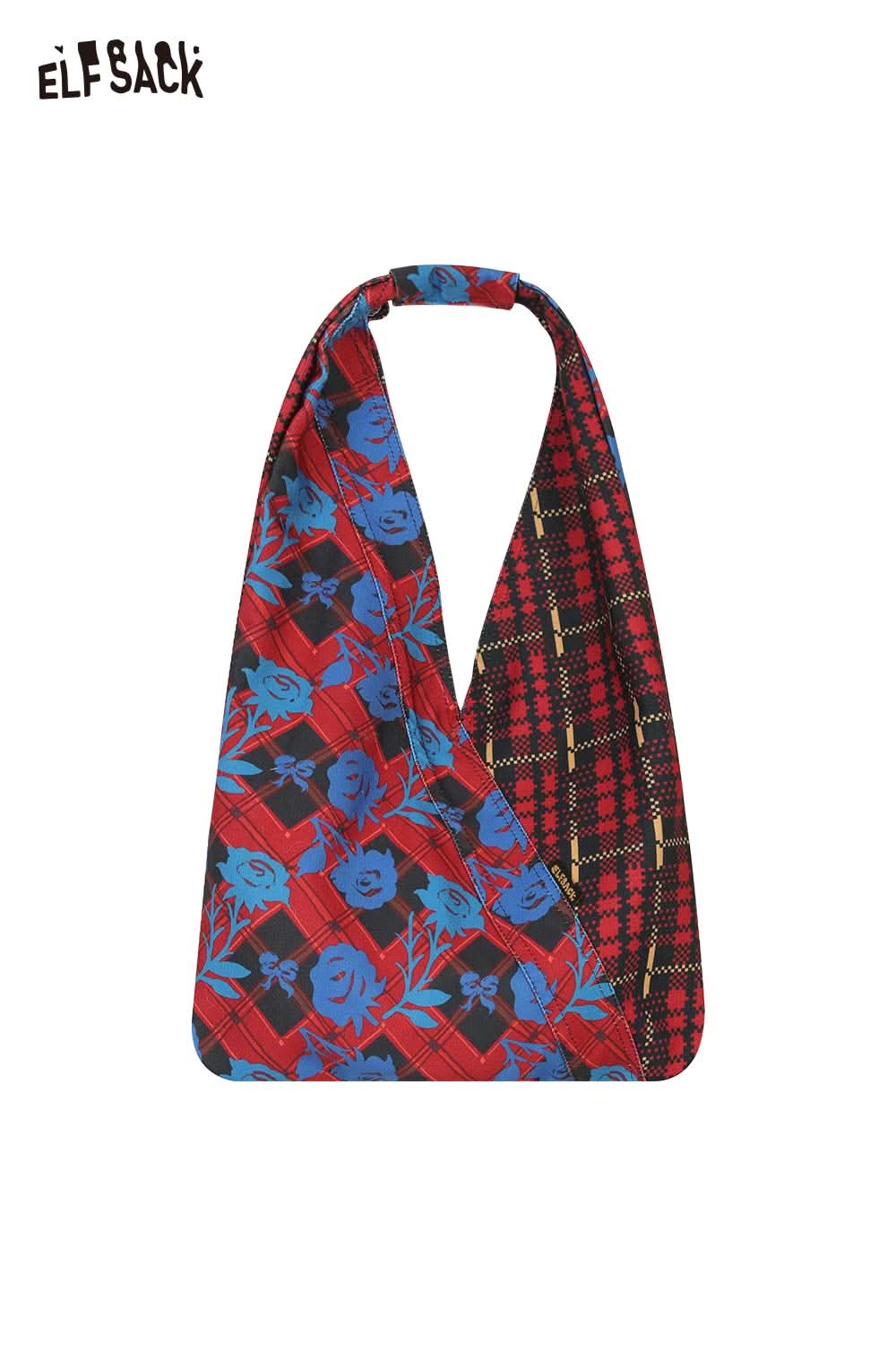 ELFSACK vintage stripe tote bag featuring floral and plaid designs for a trendy, stylish look