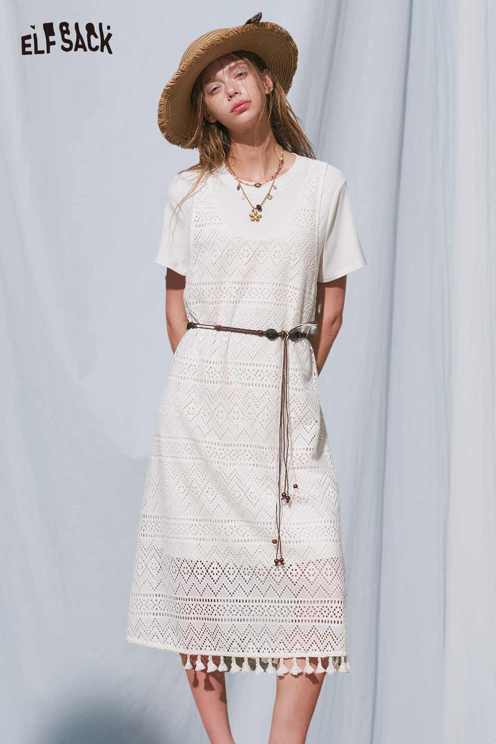 crochet dress kit White T Shirt Lace Set – ELFSACK Venus Dress About all materials Size:L / US 10-12 HOMECOMING-DRESS