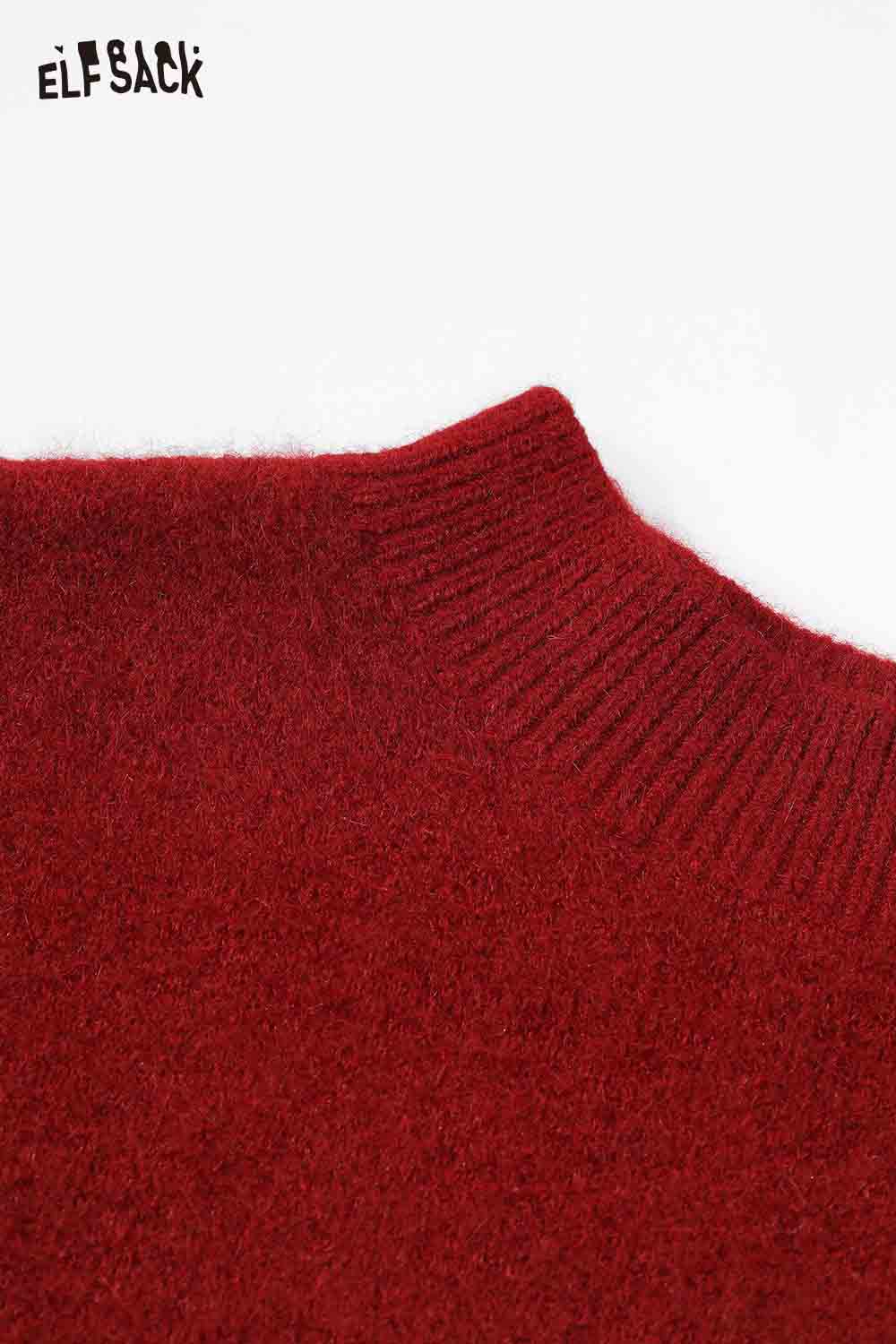 ELFSACK Christmas rhinestone sweater for women in rich red color with ribbed neckline detail