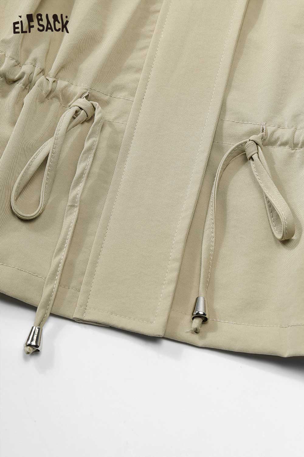 ELFSACK minimalist short jacket for women featuring adjustable drawstring detail for a stylish look