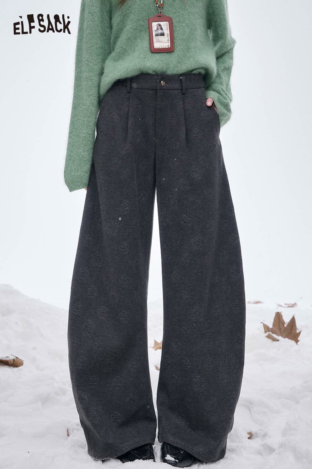 ELFSACK women's soft straight leg pants in dark gray, ideal for winter fashion and comfort