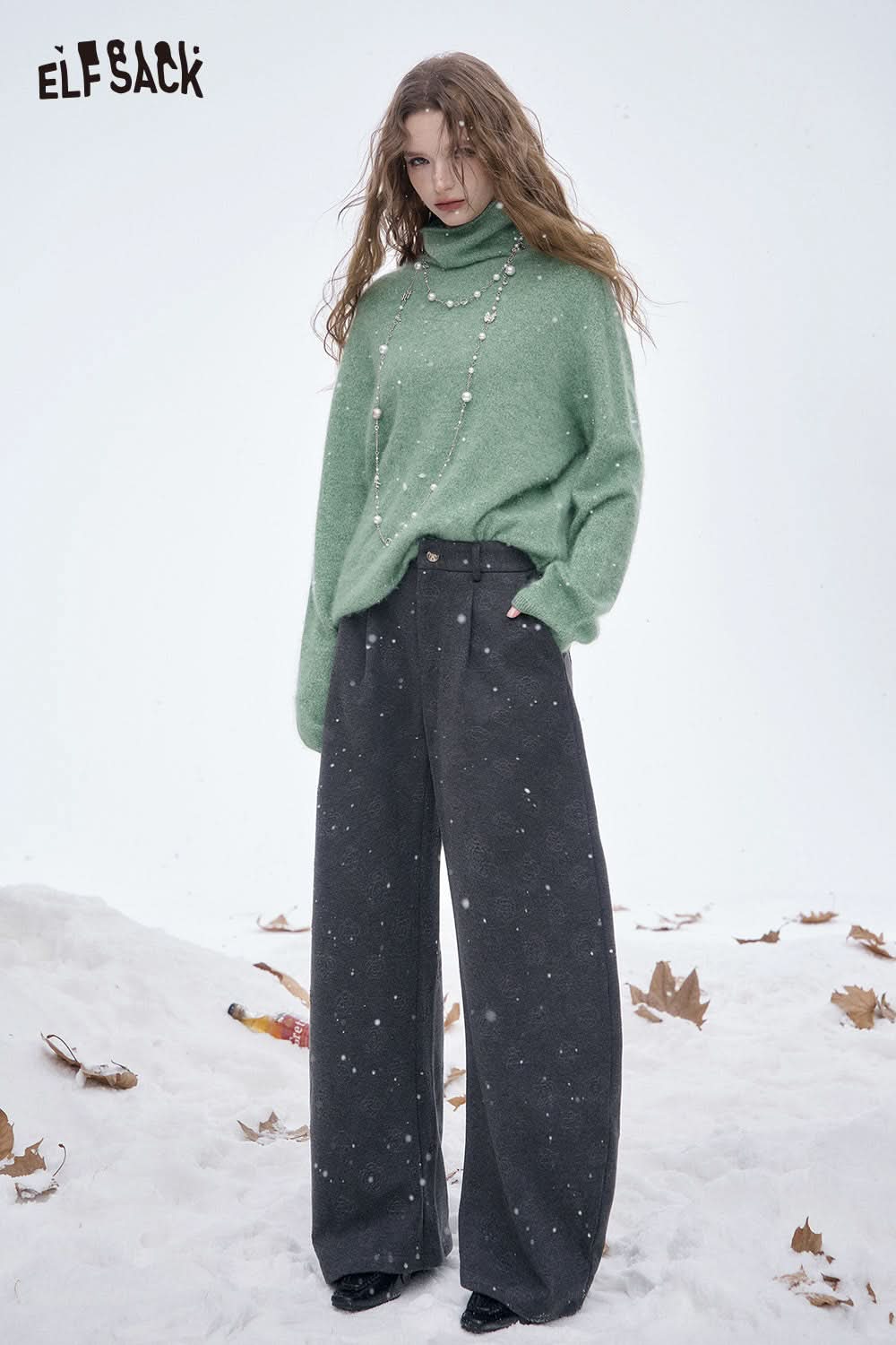 ELFSACK women's soft straight leg pants in gray with a relaxed fit and stylish design for winter wear