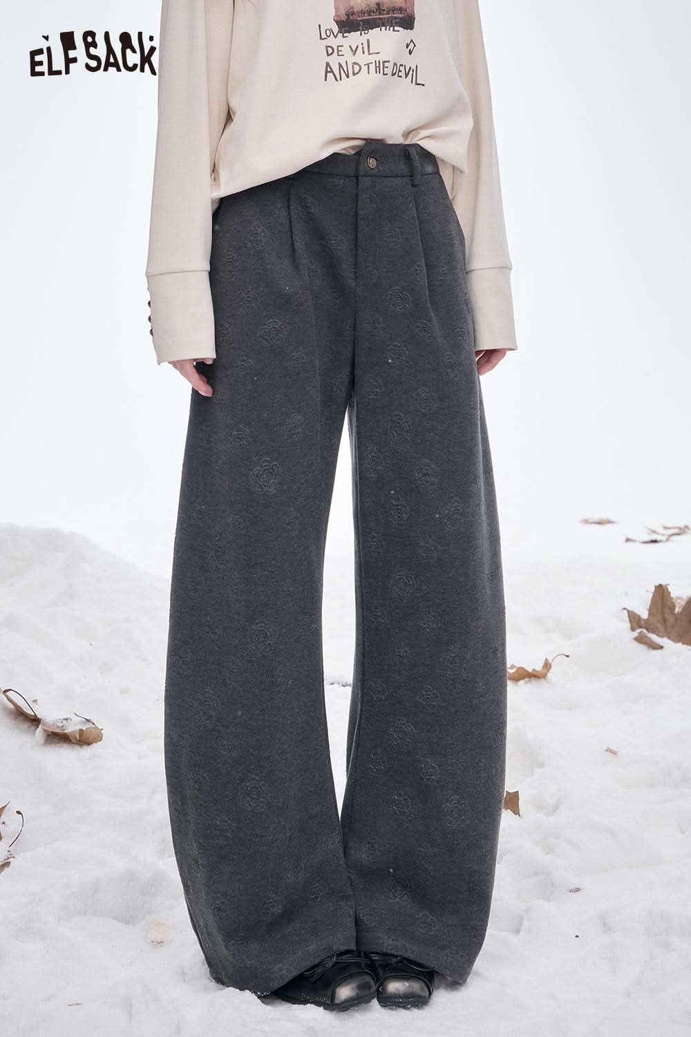 ELFSACK women's soft straight leg pants in gray, featuring a relaxed fit for comfortable all-day wear.